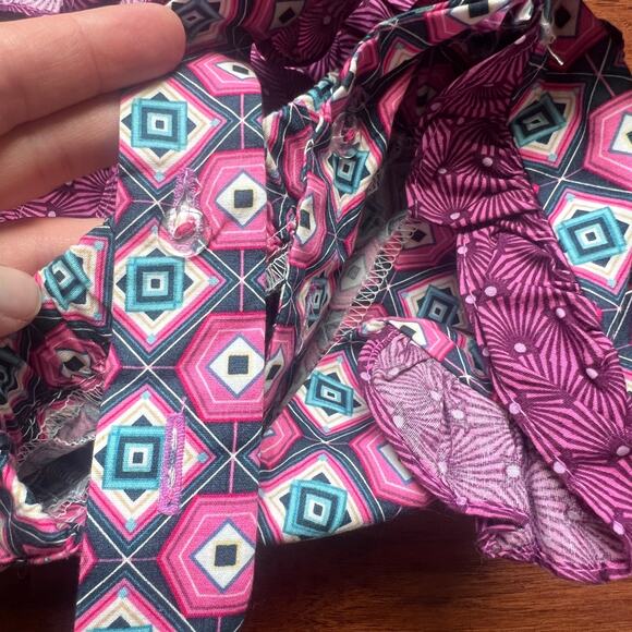 Ricrac &Ruffles Girls 12m Purple Pink Geometric Summer Bubble Romper Ruffle - Picture 4 of 7